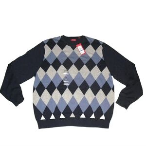 Izod $60 Mens Navy Blue Light Blue Grey Argyle Print Sweater shirt sz. XL New